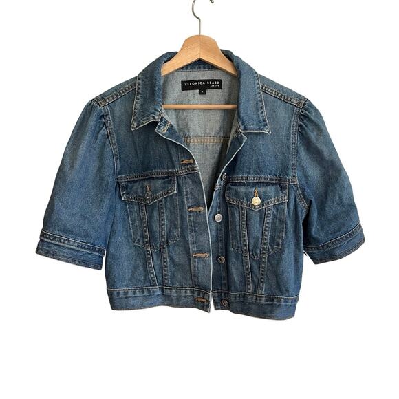Veronica Beard Raina Blue Jean Denim Cropped Jacket Short Puff Sleeve | XL - Picture 6 of 13